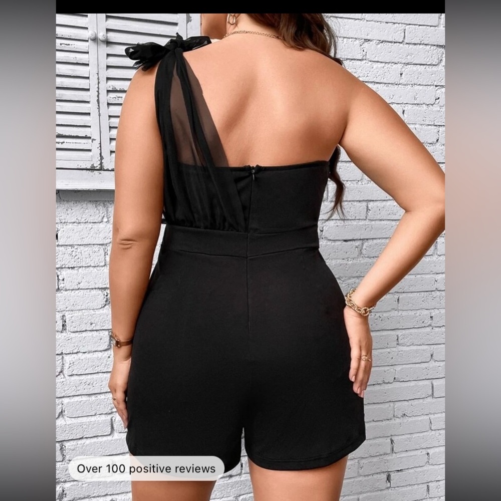 One Shoulder Mesh Romper